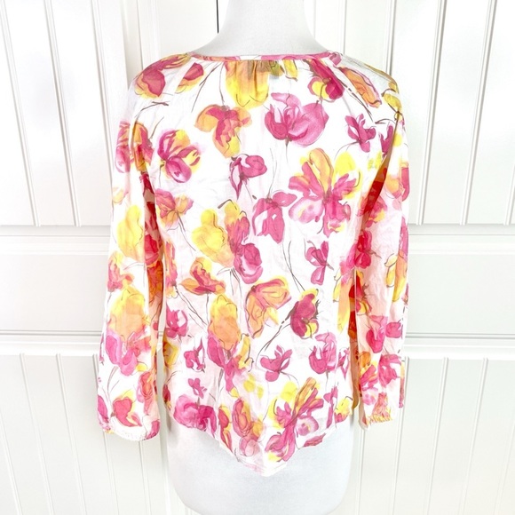 Ann Taylor LOFT Floral Tie-Neck Peasant Blouse SP - Picture 4 of 5
